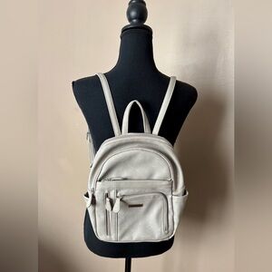 MultiSac Adele mini backpack purse vegan leather NWOT light gray neutral floral